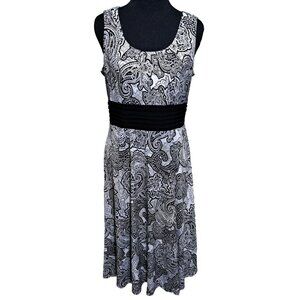 Perceptions New York Fit And Flare Dress Empire Waist Black White Paisley Medium
